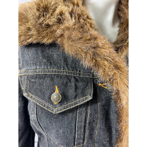 Marvin Richards denim faux fur lined jacket button up womens size S - Picture 3 of 11